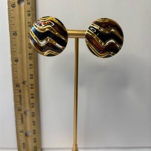 Gold and Black Zigzag clip on Earrings